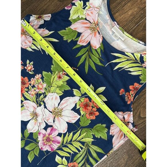 WOMENS J JILL BLUE TROPICAL FLORAL SOFT STRETCH KNIT SLEEVELESS TANK DRESS XS - Picture 11 of 16